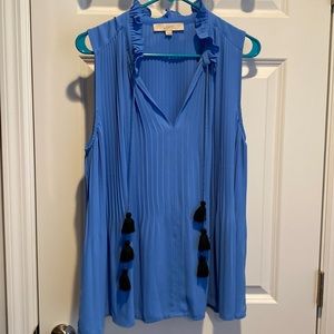 LOFT Blue Sleeveless Top with Tassels